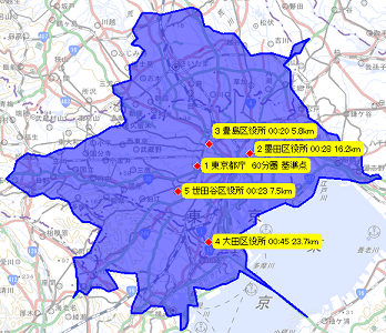 到達圏計算/流入圏計算